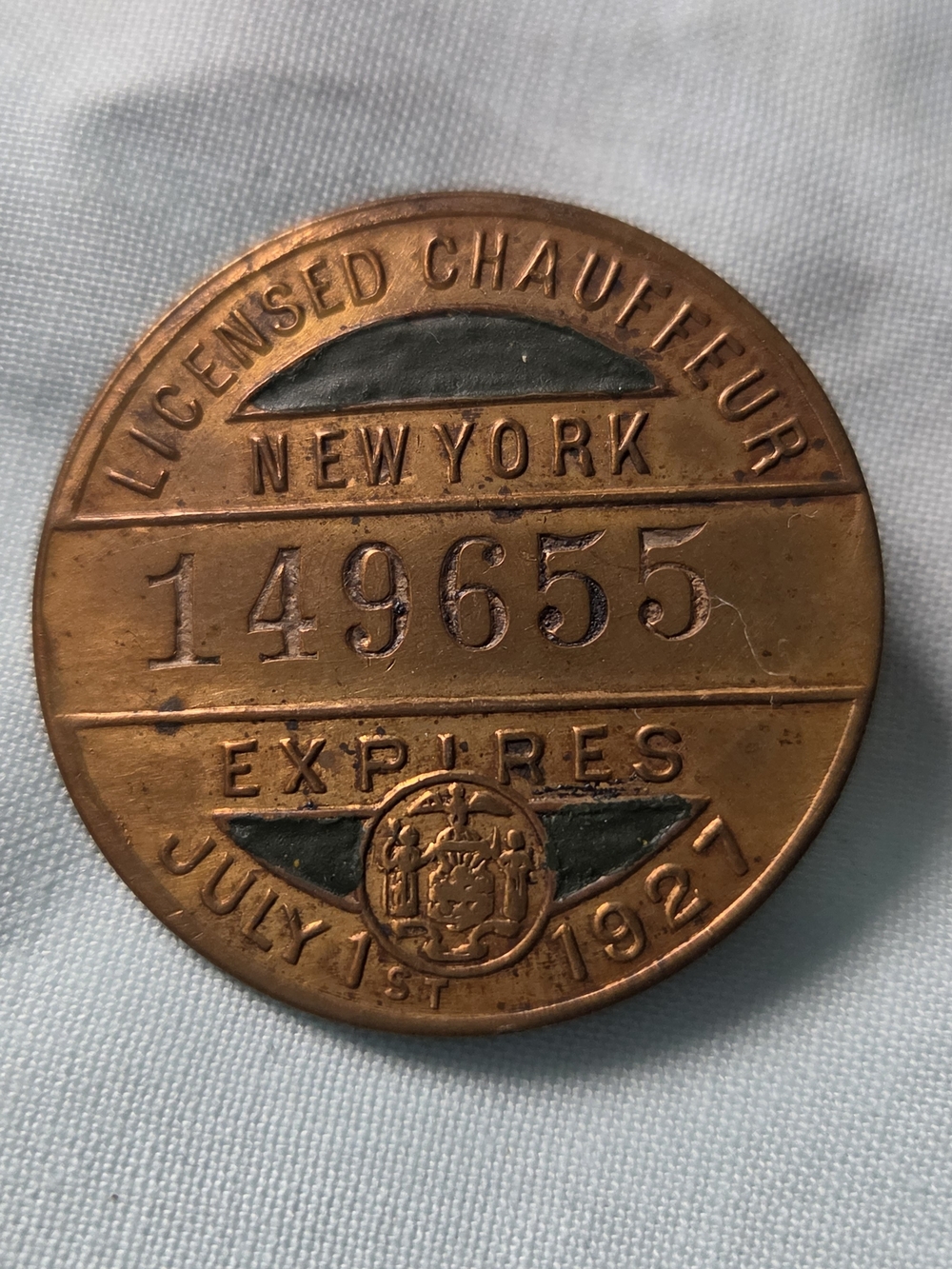 New York 1927 Licensed Chauffeur Badge - Copper #cb2